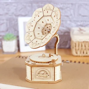 Boîte à musique phonographe en puzzle 3D en bois