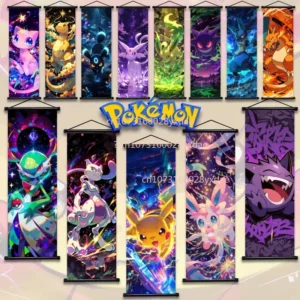 Affiche murale Pokémon en toile – Gengar, Squirtle, Bulbizarre et Pikachu